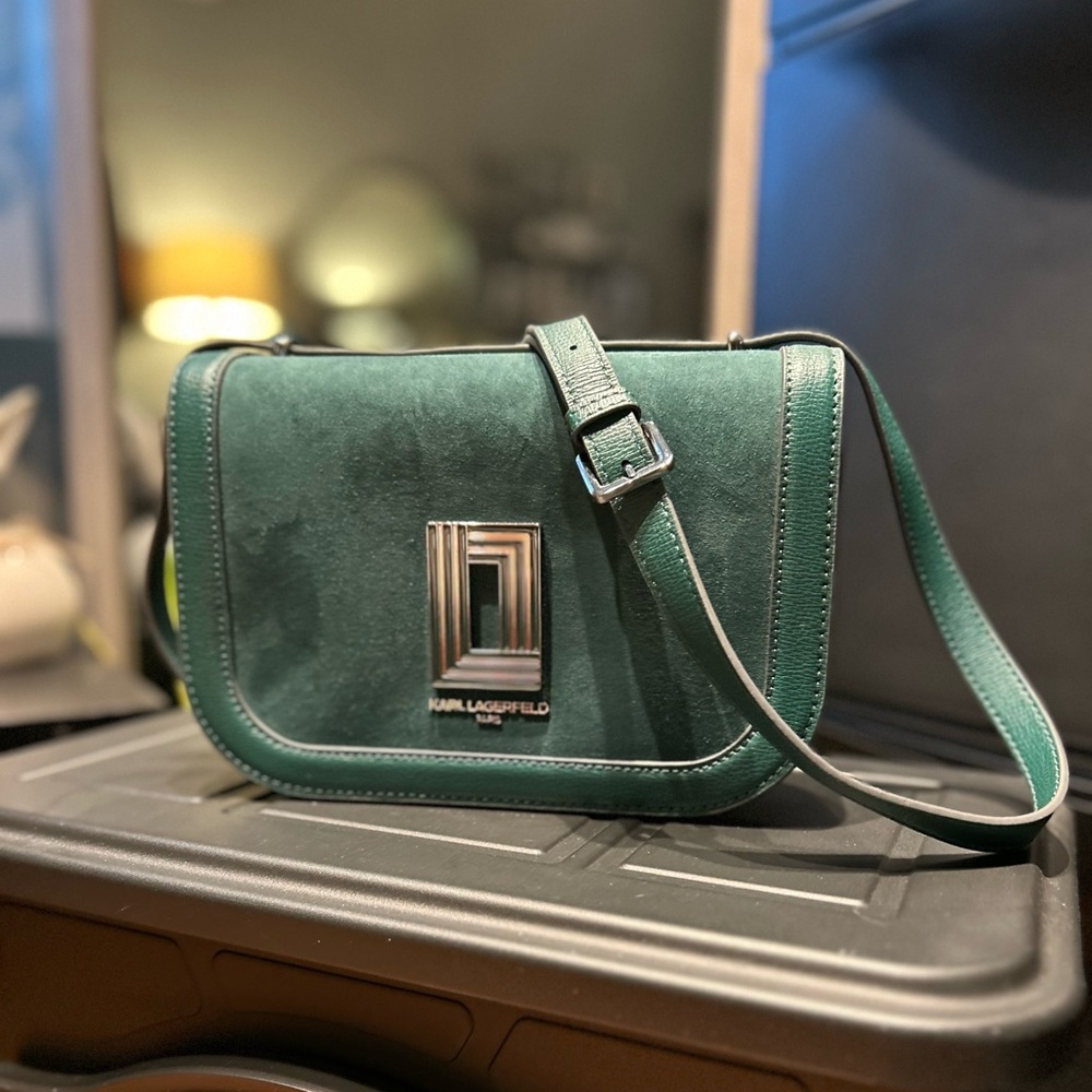 KARL LAGERFELD SIMONE LEATHER SUEDE FLAP CROSSBODY NWT $248 MSRP